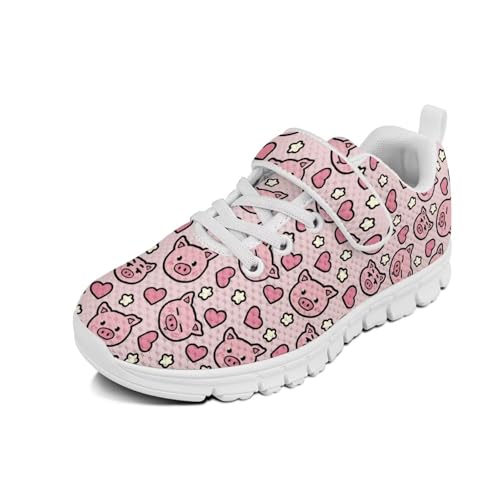 Kids Sneakers Running Tennis Athletic Shoes for Boys&Girls (Little Kid/Big Kid) Cute Pink Pig Pattern（White Sole）