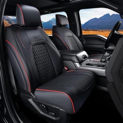 Image of Coverado Seat Covers for Jeep Wrangler, Custom Fit for Pickup Truck Jeep Wrangler Seat Covers 2 /4 Door, Waterproof Leather Car Seat Covers Cushions for 2013-2017 Jeep Wrangler Accessories, Red Line