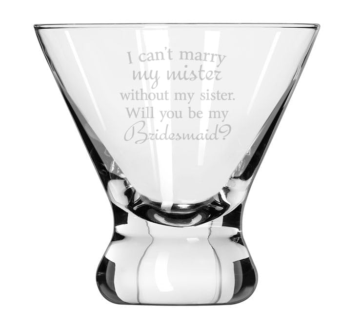 8 oz Stemless Martini Cocktail Glass Cosmopolitan Margarita I Can't Marry My Mister Without My Sister Will You Be Bridesmaid Proposal