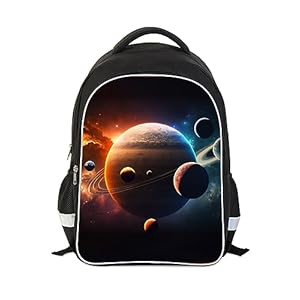 AnySmic Solar System Planets Stars Space Kids Backpack, Galaxy School Bookbag for Boys Girls, Polyester, 17 Inches Back Pack, Giftable, Side Pockets, Tablet Compartment
