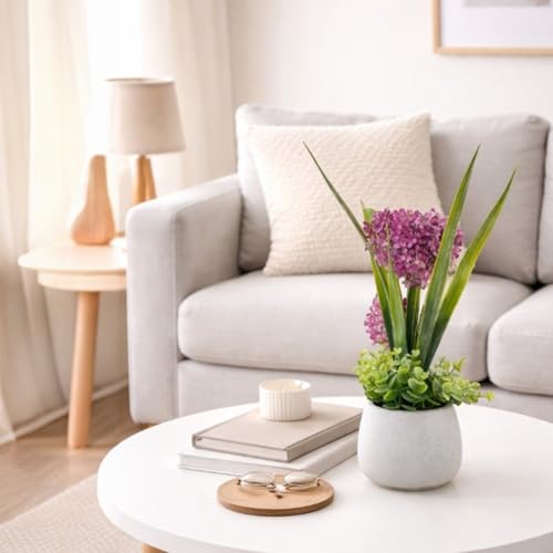 Image of Garden Art Artificial Hydrangea Mini Cluster Bouquet Arrangement in Decorative Pot - Realistic Faux Plant for Living Room Decor (P-0141Pink)
