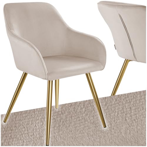 tectake® Chaise de Salle à Manger rembourrée Moderne Fauteuil Salon Chaise Velours Design Scandinave Pieds en Acier Doré Élégant avec Accoudoirs...