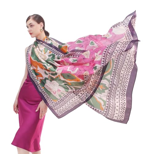 DANA XU 100% Mulberry Extra Large Silk Pashmina Scarf Shawls And Wraps For Women Evening Dress Summer Travel Floral Blanket