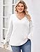IN'VOLAND Plus Size V Neck T Shirts for Women White Long Sleeve Shirts Casual Spring Fall Tshirts 2025 Basic Tee Outfits 3X