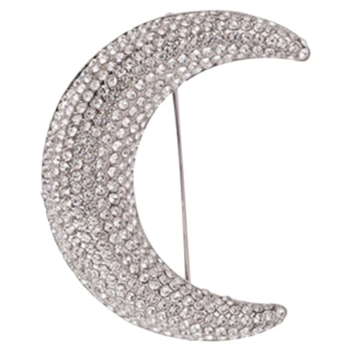 Image of Full Diamond Moon Brooch Pin - Metal Suit Jewelry Pin Badge Shawl Alloy Rhinestones