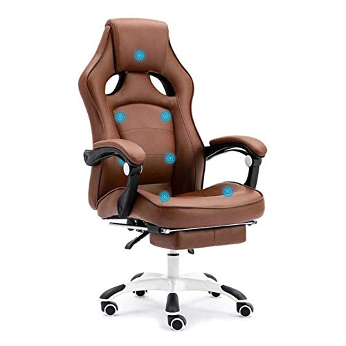 Executive Recline Chair Deluxe Reclining Chair Gaming Chair 7-Point Massage Chair High Back with Footrest Video Game Chairs (Color : Beige) (Brown)