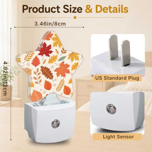 Image of Star Night Light Plug in, Maple Leaves Dusk to Dawn Sensor Night Light, Soft Glow Lamp for Kids Bedroom Nursery Hallway Bathroom, Energy Saving Compact Design