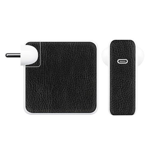 Image of Capes India Protective Adapter Skin Cover Compatible with MacBook Adapter 96W| Not a Case | Vinyl Skin Sticker (Black Leather)