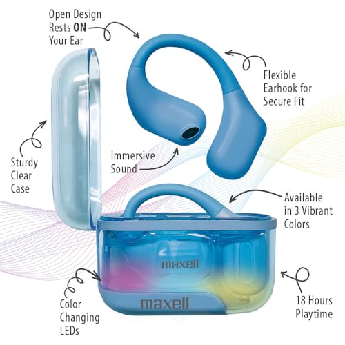 Image of Maxell OWS Pro, Bluetooth Open Earhooks, UP to 18 Hours Playtime with Case, Hear The World Around You, Immersive Sound, Vibrant Colors