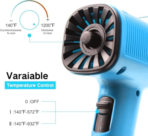 Image of LDK Heat Gun 1200W 140℉~932℉ (60℃-500℃) Heavy Duty Hot Air Gun Kit Variable Temperature Control with 2 Temperature Settings 2 Nozzles for Crafts, Shrink Wrapping, Candle Making, Epoxy Resin
