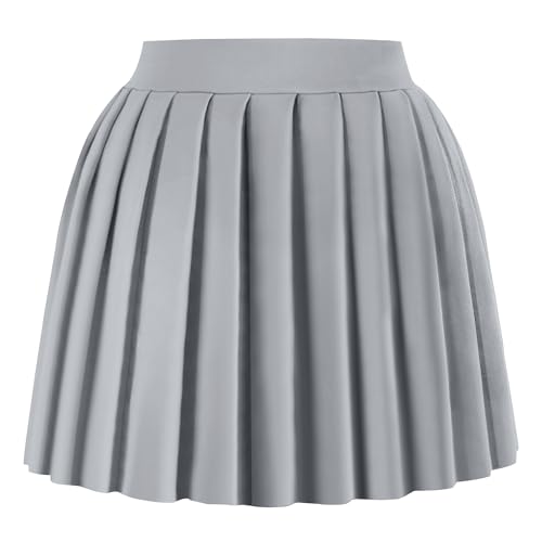 tagunop Women's Mini Pleated Skirts Y2k Skater Skirt Club Skirts for Women Sexy A-Line Uniform Tennis Skirt Grey M