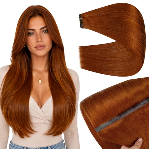 Image of Full Shine Butterfly Weft Hair Extensions 22 Inch Copper 100g Full Coverage | Seamless Blend, Thin Double Side Weft, Professional Women Seeking Natural Volume, Date Night Look, Micro Beads Installation