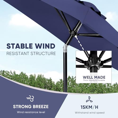 Tempera Patio Market Outdoor Table Umbrella with Push Button Tilt and Crank, Large Sun Umbrella with Sturdy Pole & Fade Resistant Canopy, Easy to Set - Image 6