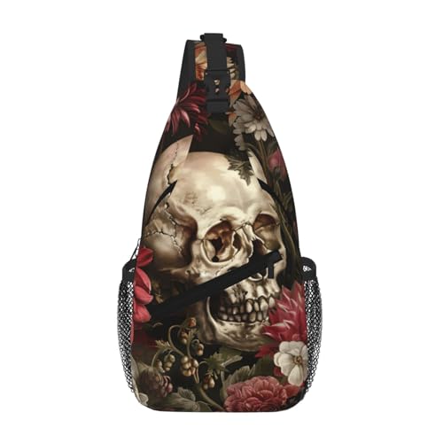 NBAGHPQ Mochila cruzada con estampado de calavera floral para hombre y mujer, para viajes, uso diario, a la moda
