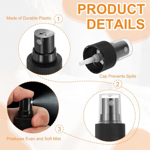 MECCANIXITY Fine Mist Spray Top, Spray Bottle Nozzle Sprayer Top Replacement for 24 Caliber PET Bottles, for Essential Oil Hair Care Home Beauty, Pack of 20, Black3