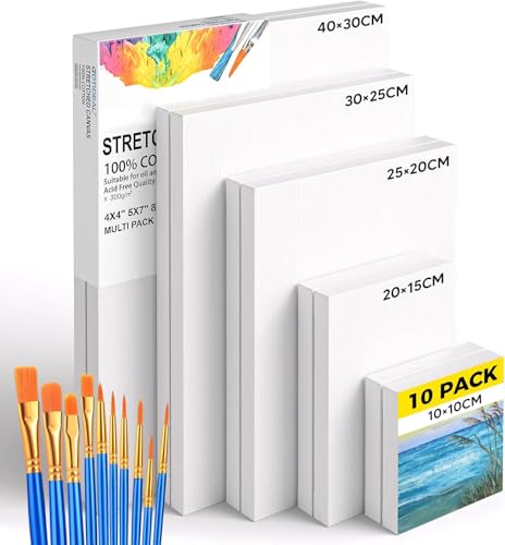 Catálogo para Comprar On-line Lienzos preestirados - los preferidos. 44 Juego de 10 Lienzo para Pintar Cuadros,Lienzos para Pintar,100% algodón,tablero de lona para pintura con 10 Pinceles ara Pintura,5 tamaños diferentes,para acrílico, pintura al...