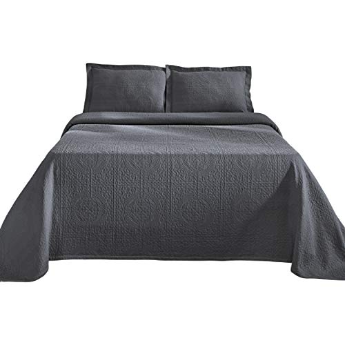 Superior Jacquard Matelasse Fleur De Lis 100% Cotton Medallion 3-Piece Bedspread Set - Queen, Silver #TOP1