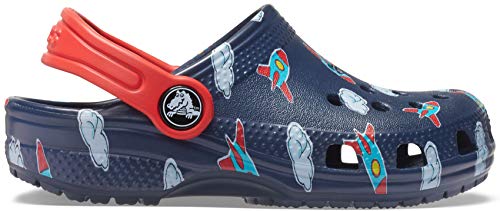 Image of Crocs Kids' Classic Graphic Clog, Rockets /Clouds, 4 Toddler