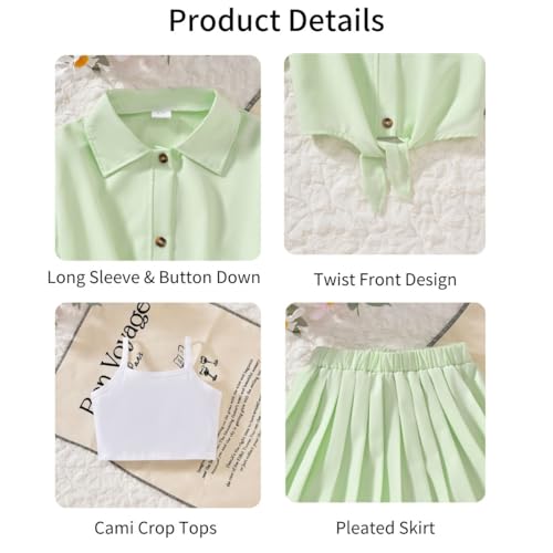 Image of HIHA Girls 3 Piece Outfit Cami Crop Tops Skirt Set with Button Down Shirts Size 6-12
