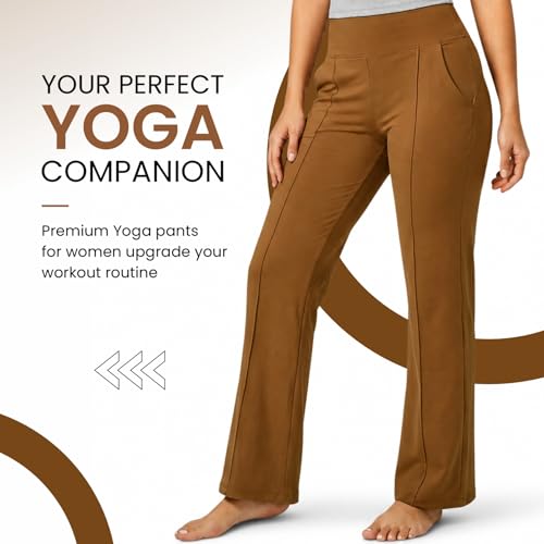 Image of NINQ Women High Waist Flare Pants Lite Regular | Smart Casual Korean Trouser for Office Wear, Gym, Sports, Travel & Daily Styling