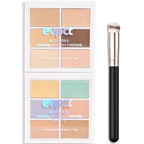 2Pcs Green Color Corrector Concealer Contour Palette&Brush Kit,Makeup Cream Foundation Palette For Mature Skin,Concealer For Dry Skin,Full Face Contour Powder Palette,Color Corrector For Dark Circles #TOP1