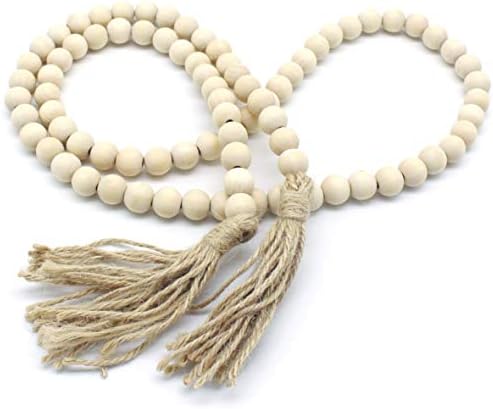 CVHOMEDECO. Wood Beads Garland with Tassels Farmhouse Rustic Wood...