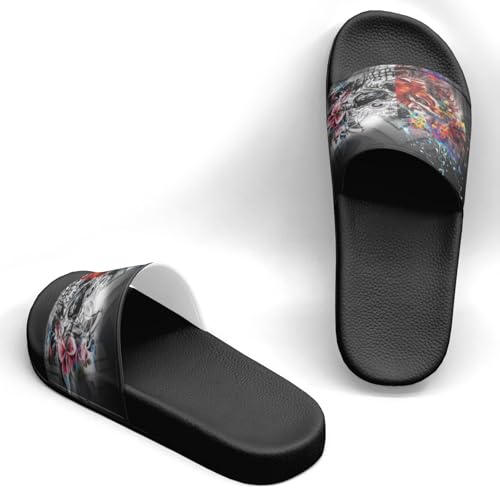 Skull Print Design Slippers Sandals for Women Men Casual Athletic Sandals Pool Shower Indoor Outdoor Slide Slippers2