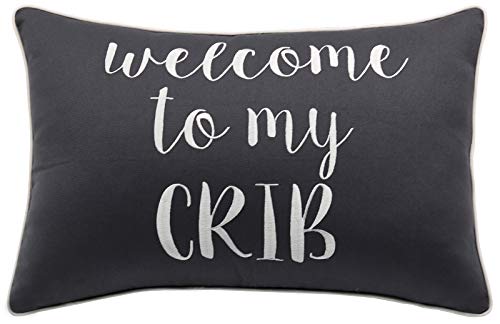 Image of Rudransha Welcome to My Crib Embroidered Lumbar Accent Throw Pillow Cover - Nursery Decor - 12x18, Dark Grey