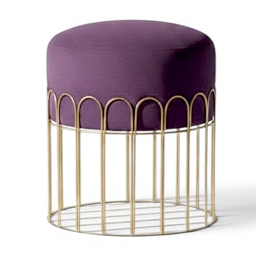 Image of Premium Set of 2 Gold Metal Ottoman Pouffe Stool & Footrest for Living Room & Bedroom | Wine Soft & Classy Mosha Fabric with Arch Frame | 18 inch Height | Luxury Multipurpose Furniture & Home Decor