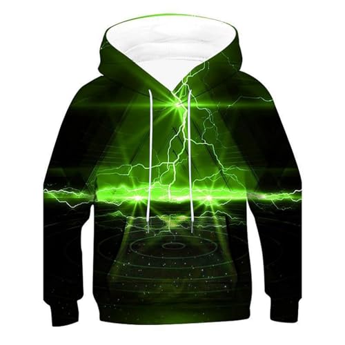 Generisch Felpa con cappuccio alla moda con stampa 3D per bambini e bambine da 2 a 12 anni, verde, 9-10 Jahre