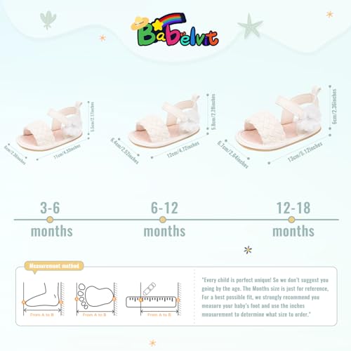 Image of Babelvit Infant Baby Girl Boy Sandals Comfort Premium Summer Outdoor Casual Beach Shoes with Flower Bowknot Anti Slip Rubber Sole Newborn Toddler Prewalker First Walking Shoes
