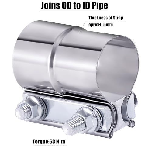 Vitonsbay 2.5 Inch Exhaust Clamp, 2 1/2 inch Lap Joint Exhaust Band Clamp Sleeve Coupler Stainless Steel (2Pcs) - Image 5