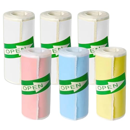 6 Rolls Mini Thermal Sticker Paper 57 X 25mm for Kids Instant Camera Printer Refill, Colored