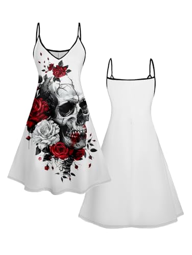 DRESSFO Matchable Couples' Outfit Rose Skull Print Men's Shirt Or Women's Spaghetti Strap Dress4
