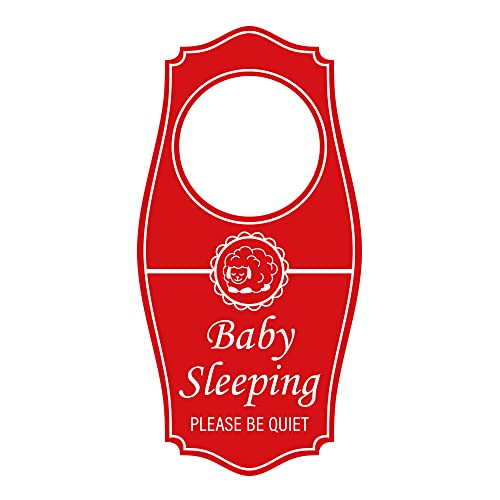 Signs ByLITA Baby Sleeping Please Be Quiet Door Hanger - Red, 4" x 8"