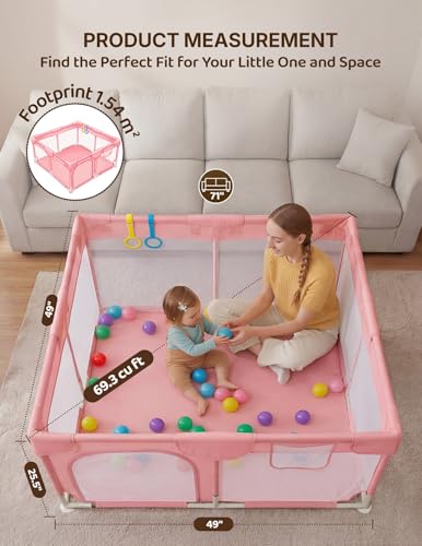 Image of Dripex Baby Playpen, 47 inchx47 inch Play Pen for Babies, Pink