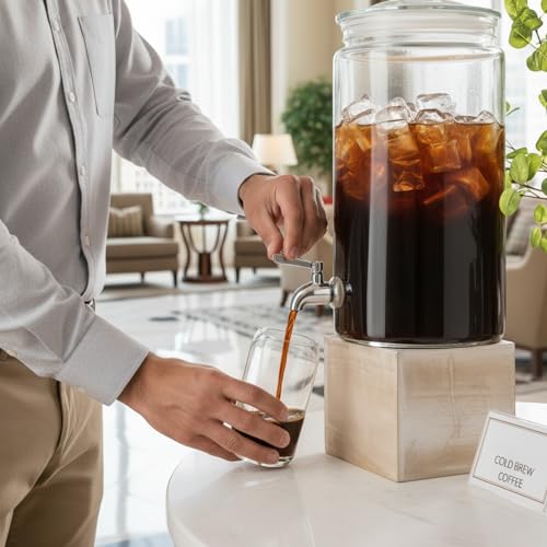 2 Gallon Glass Drink Dispenser with Spout for Parties - Tall Airtight Mason Style Beverage Serveware Stand with Metal Spigot for Kombucha, Water, Juice, Punch, Cocktails, Ice Tea & Sun Tea - Thumbnail 6