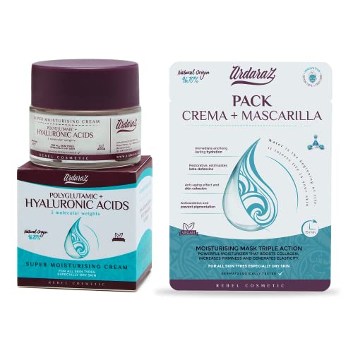 Ardaraz Crema hidratante facial mujer con Acido Hialurónico y Poliglutámico. Crema Facial mujer que hidrata en profundidad y aporta volumen y elasticidad. Crema Antiarrugas mujer 50 ml