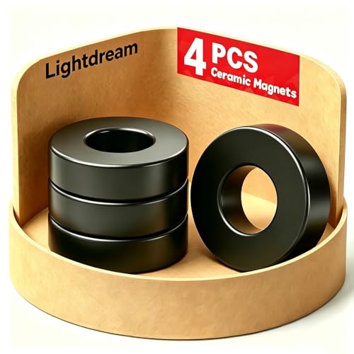 Large Round Magnets, Strong C8 Industrial Ceramic Ring Magnets (Ferrite), 2.4" OD x 1.3" ID x 0.4" Thick, for Science Projects & DIY Craft Making (4)