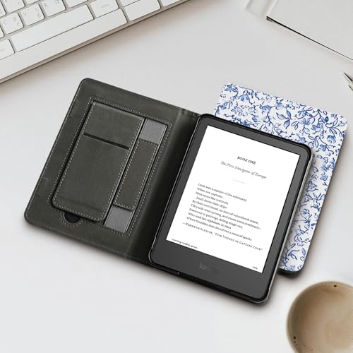 Idocolors Blue Floral Case for 7" Kindle Paperwhite (12th Gen-2024), Slim Foldable Stand PU Shell Cover Case with Auto-Wake/Sleep & Hand Strap for Kindle Paperwhite 2024 by Idocolors - Used condition - Image 3