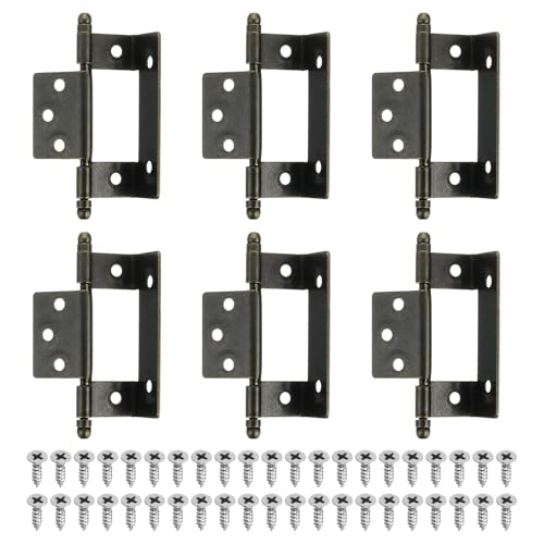 QUARKZMAN 6Pezzi Cerniere per Mobili a Incasso Completo, 3.4x0.8Pollici Cerniera a Punta Asse Lungo Parziale Avvolgente Vintage Cerniera per Mobili a Incasso con Viti, Bronzo