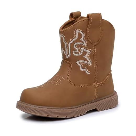 Ahannie Toddler Cowboy Boots for Boys & Girls – Baby Round Toe Western Boots with Hook & Loop Ages 9 Months–4 Years (Brown-7)