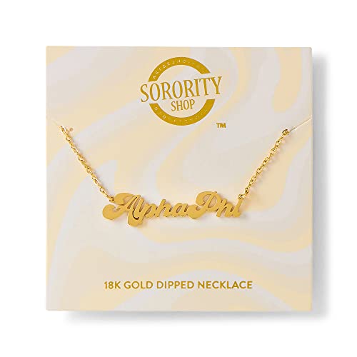 Sorority Shop Alpha Phi Necklace — Retro Font Design with 18K Gold Plating, Alpha Phi Gifts for Women2