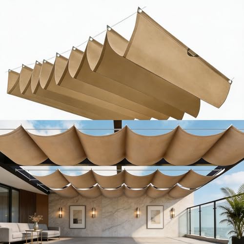 Voile d'ombrage vague rétractable kaki 100x450 cm pour pergola