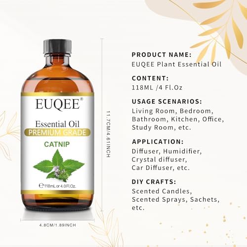 EUQEE Catnip Essential Oil 118ml Catnip Oil Premium Grade Essential Oils for Hair, Skin, Face, Diffuser, DIY Soap Candle Making with Glass Dropper - 4 Fl Oz — view 3