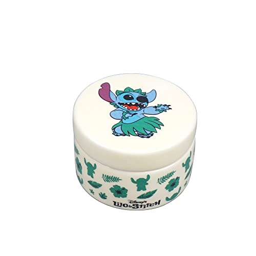 Disney Lilo and Stitch - Caja Redonda de cerámica para baratijas con Tapa, 5,5 x 7,7 cm