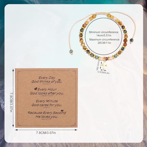 Christian Cross Bracelets for Women, Inspirational Natural Stone Bracelet Jesus Christian Gifts Adjustable Religious Jewelry for Baptism Communion Everyday Faith2