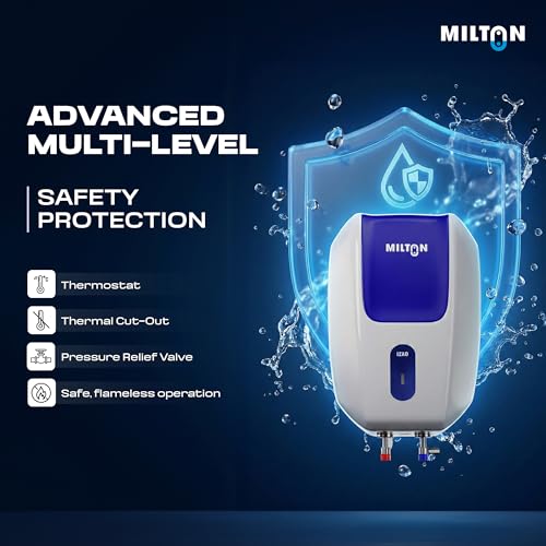 Image of Milton 3 Litre Instant Water Geyser | Powerful 3000W Electric Geyser for Bathroom & Kitchen | Advanced Safety | Compact SS304 Tank | 2 Year Product Warranty & 5 Year Tank Warranty | Blue