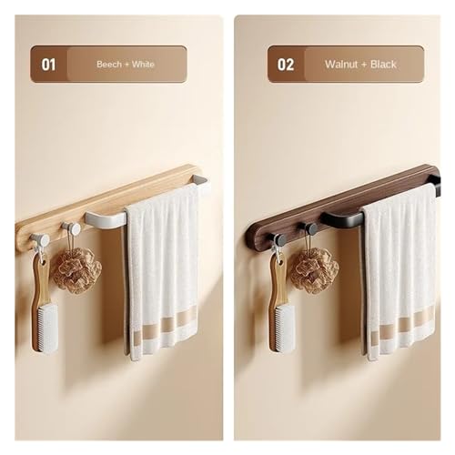 Soporte para toallas sin taladro con balda superior de madera natural 5