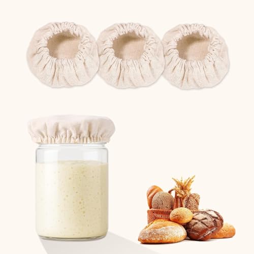 Pure Cotton Sourdough Jar Cover, Pack of 3,Breathable & Reusable Dough Proofing Cloth,Suitable for Jars with 3-4 Inch Mouth Lids
